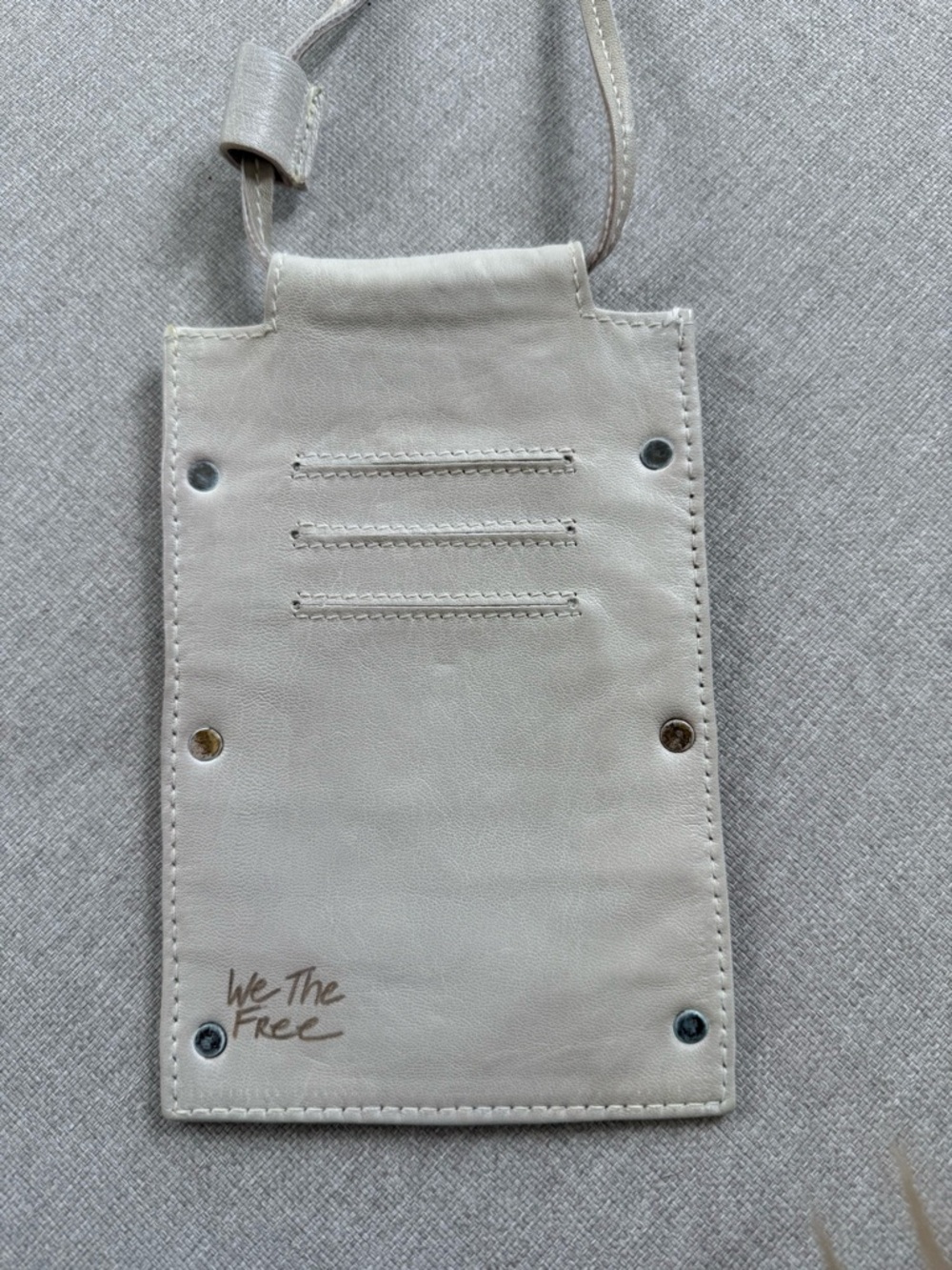 Free People We The Free Beige Leather Card Holder Lanyard